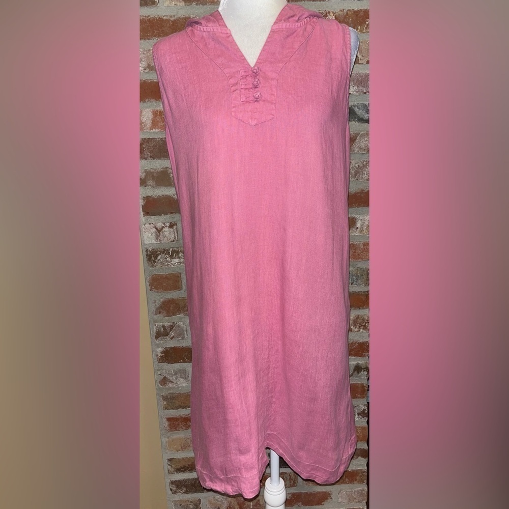 J Jill Womens Linen Dress Pink Sleeveless Hoodie Knot Button | size medium